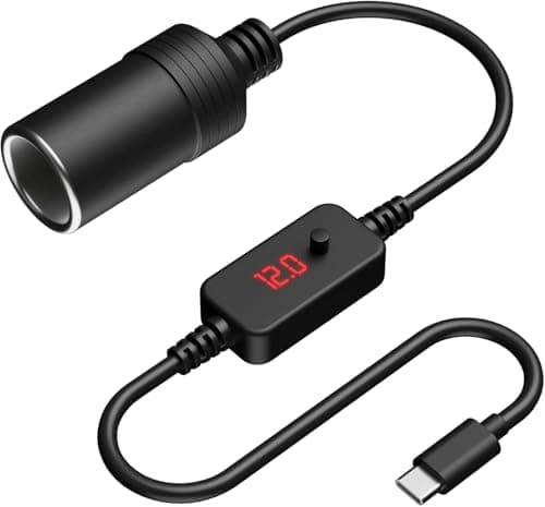eoev Cigarette Lighter Socket Adapter USB C Male to 12V 12W Max, Car Cigarette Lighter Socket Female Converter Cable, Adjustable 5V 9V 12V for Dash, 1 Pack - Image 1