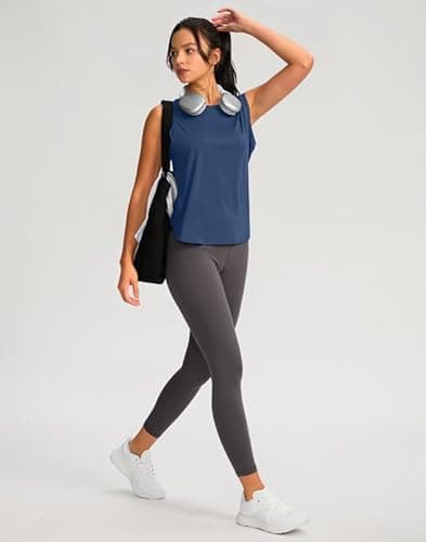 YYV Women's Workout Tank Tops Lightweight Sleeveless Workout Tops Loose Fit Yoga Athletic Running Shirts(Navy X-Small) - Thumbnail 3