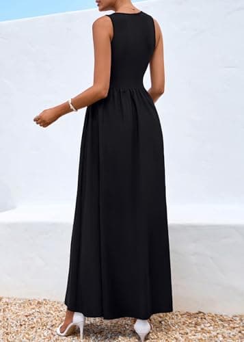 KIRUNDO Summe Sleeveless Maxi Dresses for Women 2026 Spring Wedding Guest A Line Tank Elegant Flowy Beach Long Sundress(Black, Medium) - Thumbnail 2