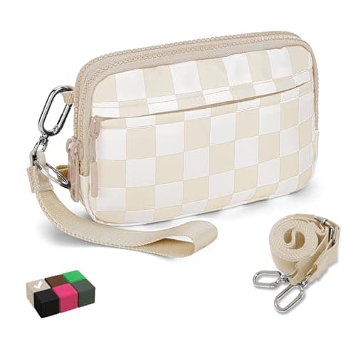 WOOMADA Checkerboard Nylon wristlet wallets for women - Crossbody Bag with Credit Card Holder & Cell Phone Organizer(Ivory Checkerboard) - Image 1