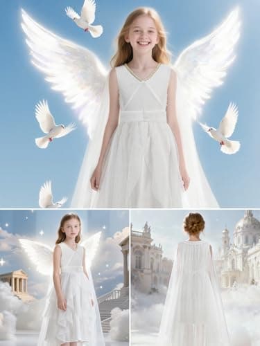 EARJIA Greek Toga Costume for Kids White Roman Princess Dress for Girls Halloween Birthday Carnival Outfit - Thumbnail 2