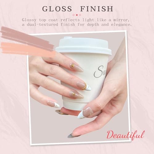 Handmade Press On Nails Medium Almond Shape - 3D Gold Metallic Embellished White French Manicure False Nails ， Minimalist Design | Salon Quality Reusable Fake Nails(10PCS-M) - Thumbnail 5