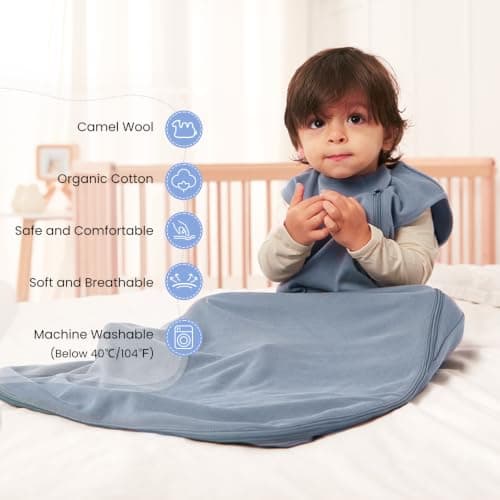 kaiya baby Baby Sleep Sack 18-36 Months 1.0 Tog Sleeveless Sleep Sack Organic Cotton, Regulating Camel Wool Blend Wearable Blanket for Infants 2-Way Zipper Quilted Sleeping Sacks,Gifts for Baby - Thumbnail 2