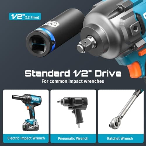 SEESII CR-MO 1/2" Drive Impact Socket Set with Magnetic Organizer, 11pc Deep Metric (10-24mm), 6-Point for Impact Wrench & Ratchet, Professional for Lug Nut, Wheel & Suspension Repair - Thumbnail 5