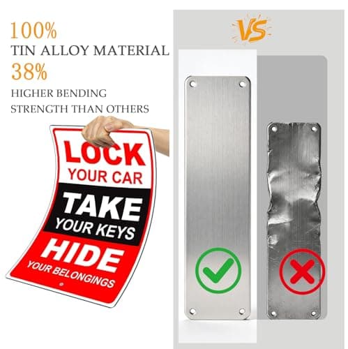 Parking Security Warning Sign – “Lock Your Car, Take Your Keys, Hide Your Belongings” Metal Tin Sign, Garage & Parking Lot Safety Notice, Shop & Property Warning, 8 x 12 Inch - Thumbnail 4