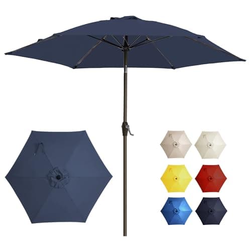 GREFORG 7.5FT Large Outdoor Patio Umbrella with Crank & Tilt - Durable Market Umbrella for Outdoor Patio with 6 Fiberglass Ribs for Poolside,Deck,Yard,Garden,Navy