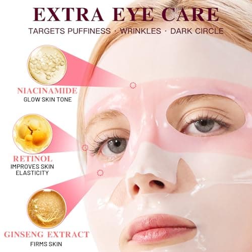 ICIKOL Collagen Face Mask with Ginseng & Peptides, Extra Eye Care Hydrogel Mask for Glass Glow and Skin Lifting Boost, Overnight Deep Hydrating, 37g x 4 Sheets - Thumbnail 2