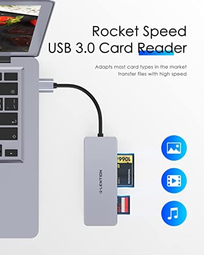 LENTION USB 3.0 to CF/SD/Micro SD Card Reader for Computer Memory Card Reader SD Card Adapter for SD/SDXC/SDHC/MMC/Micro SDXC/TF/Micro SDHC, Surface Pro, Chrombook, Laptop, PC, and More (Gray) - Thumbnail 3