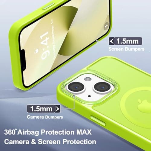 Newfuture Designed for iPhone 13 Case & iPhone 14 Case with Magnetic [13 FT Military Drop Protection] [Compatible with Magsafe] Slim Shockproof with Anti-Fingerprint Phone Case, Fluorescent Green - Thumbnail 6