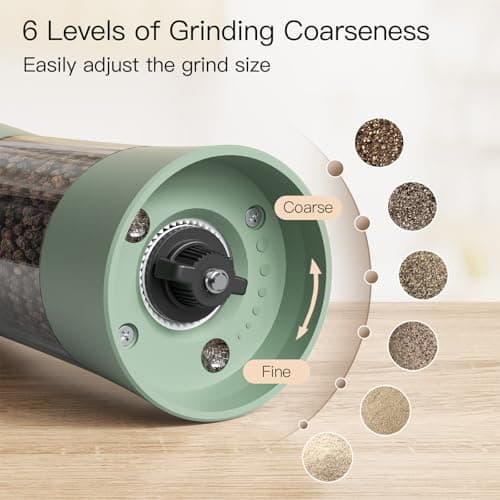 Ultrean Salt and Pepper Grinder Set, Rechargeable Automatic Pepper Mill Shakers, 6 Adjustable Coarseness, LED Light, Kitchen Gadget, Christmas Gifts, Black & White - Thumbnail 3