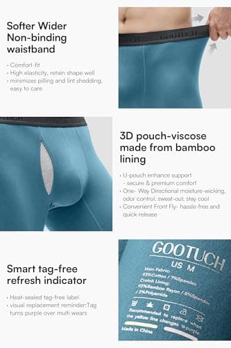 GOOTUCH Men Underwear Odor Control Cotton Boxer Briefs, Moisture Wicking Silver-Ion Tech Underwear, Softer Wider Waistband (Black/Grey Blue/Dark Gray/Green, L) - Thumbnail 6