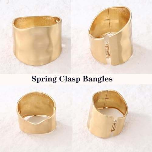 AYWFCBF Bangle Bracelets for Women | Trendy wide Bracelets | Hinged Arm Cuff Bangles 14k Gold Plated Chunky Jewelry for Women - Thumbnail 4