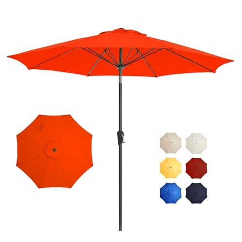 GREFORG 9FT Large Outdoor Patio Umbrella Pool Market Umbrella-UV Resistant, Easy Push Button Tilt and Crank, 8 Sturdy Ribs Heavy-Duty Table Umbrella for Deck, Backyard, Garden(Orange) - Image 1
