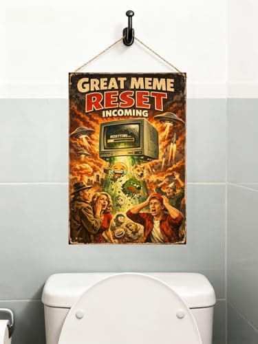 Great Meme Reset Incoming Metal Sign - 8x12 Inch Vintage Tin Plaque Featuring Meme Icons & Alien Invasion Art, Perfect for Humorous Home or Office Decor, Pre-Drilled for Easy Hanging - Thumbnail 3