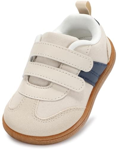 noorkiz Toddler Wide Toe Box Shoes, Boys and Girls Barefoot First Walking Shoe Kids Fashion Sneaker Non-Slip Zero Drop Comfortable Beige Blue Toddler 11