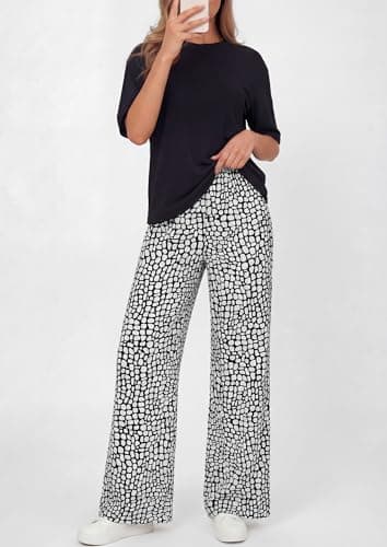 PRETTYGARDEN Women's 2 Piece Lounge Sets Summer Casual Short Sleeve Tops Leopard Flowy Pants Pajamas Vacation Travel Outfits (Black Stone Flower,S) - Thumbnail 3