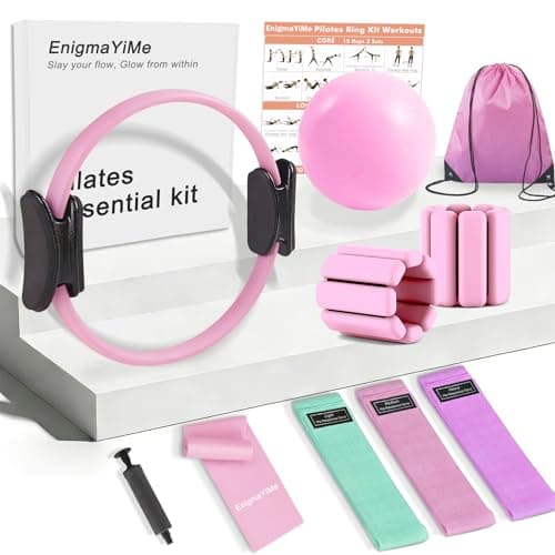 Pilates Ring Kit with Adjustable Ankle Wrist Weights, Fabric Resistance Bands, Pilates Equipment Yoga Ball for Home Workout to Tone, Sculpt and Strengthen, Fitness Magic Circle Rings for Women (Pink) - Image 1