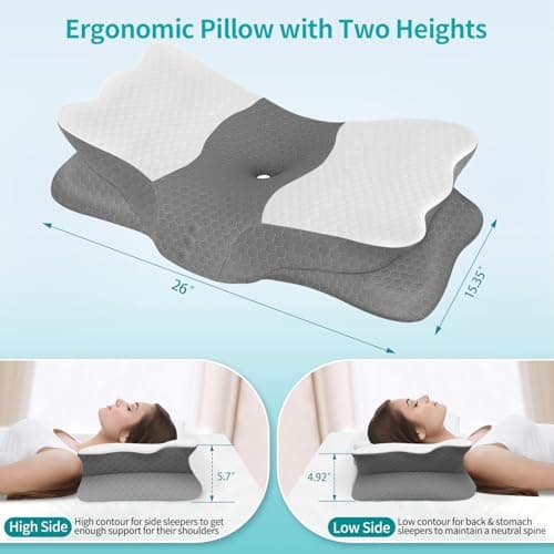 Cervical Neck Pillow for Neck Pain Relief - Memory Foam Ergonomic Neck Support Pillows for Sleeping with Cooling Pillowcase, Orthopedic Contour Pillow for Side, Back and Stomach Sleepers - Thumbnail 2