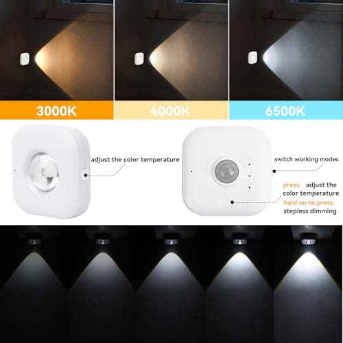 6 Pack Motion Sensor Stair Lights with 2 Separate Sensors-50FT Wall-Penetrating Remote & All Lights On Together,3CCT&Dimmable Step Lights,Wireless Stick On Lights for Hallway,Basement,Bathroom - Thumbnail 4