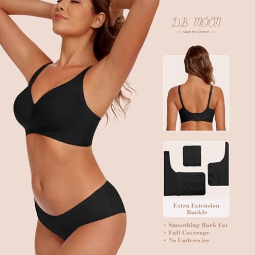 DB MOON Womens Jelly Bras Wireless Seamless Push Up Full Coverage Tshirt Bra No Underwire Supportive Bralette(Black,L) - Thumbnail 6