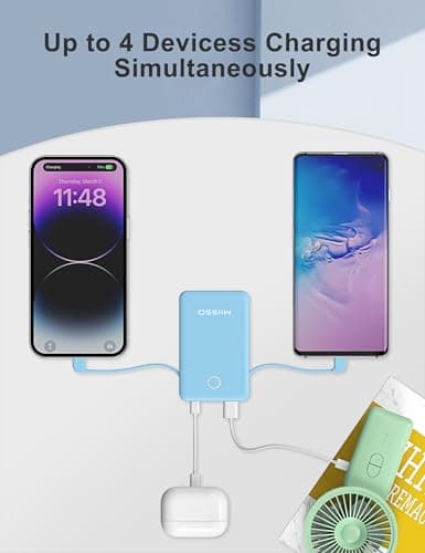 6000mah Ultra Slim Built in Cables Power Bank, Card Size Built in USB C Cords Battery Pack Portable Charger for Phones, 3 Output External Battery Pack Compatible with iPhone, Blue - Thumbnail 5