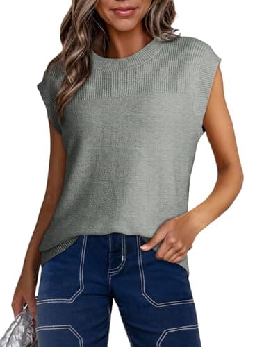 Dokotoo Sweaters for Women Spring Winter Fashion Casual Round Neck Sleeveless Ribbed Tank Tops for Women Trendy Lightweight Business Casual Shirts Loose Cable Knit Pullover Sweater Vest Gray Small - Image 1