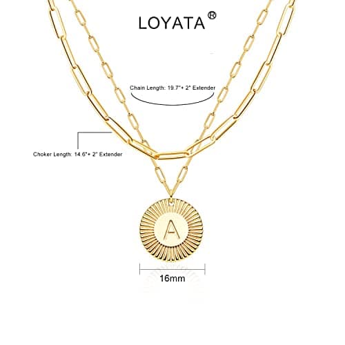 LOYATA Layered Choker Necklace Gold Flower Initial Coin Pendant 2 Layer 14K Gold Plated Dainty Paperclip Chain Personalized Jewelry Gift for Women Letter P - Thumbnail 5