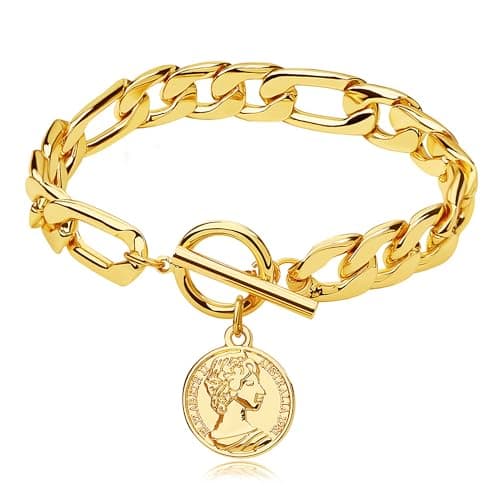 CUFELMU Mens Gold Cuban Link Bracelet, Gold Chain Toggle Clasp Charm Bracelets for Men, Thick Friendship Bracelets - Image 1