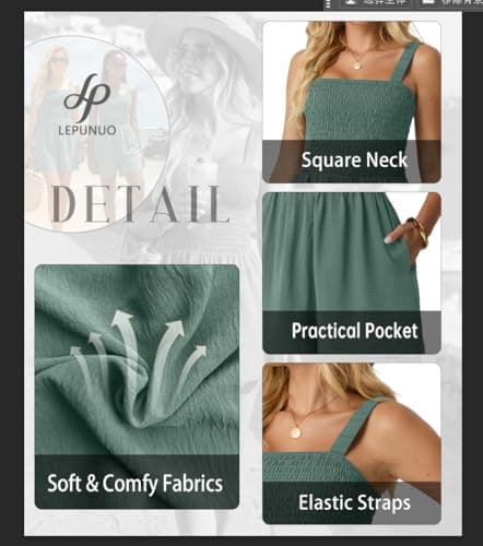 Lepunuo Rompers for Women 2026 Summer Casual Jumpers Sleveless Boho Short Jumpsuits Overalls with Pockets Vacation - Thumbnail 2