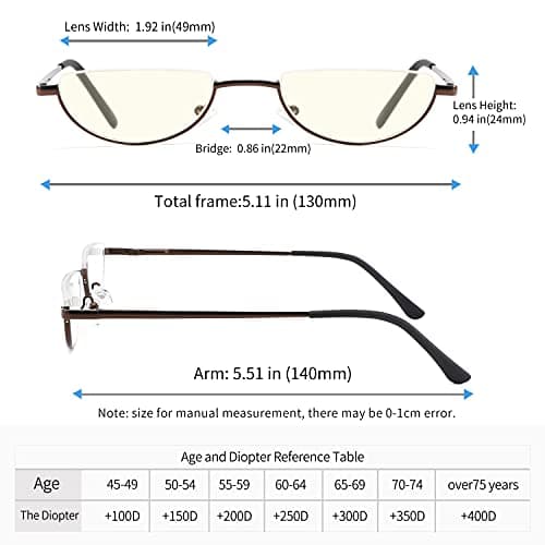 TOVEEN 2 Pack Half Lens Reading Glasses Blue Light Blocking, Half Moon Frame Semi Rim Spring Hinge Readers with Case for Men Women Black/Red +1.25 - Thumbnail 3