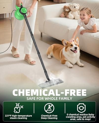 Steam Mop with Detachable Handheld Steam Cleaner for Home, 12-in-1 Multi Accessories, Quick 15s Heat, 221°F Floor Steamer & 320ml Water Tank, Powerful Steamer for Cleaning Floor, Carpet, Windows, Tile - Thumbnail 5