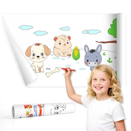 YPLUS Children Drawing Roll, Coloring Paper Roll for Kids, 120 x 11.8 Inch Sticky DIY Painting Drawing Paper Rolls for Toddler, Kids' Gift, Party Activities, Wall Coloring Paper Stickers - Animal - Image 1