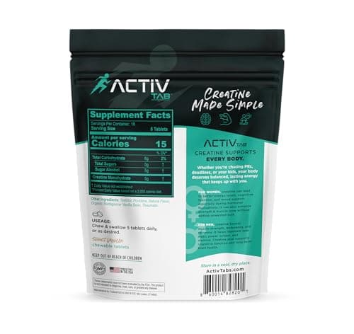 ActivTab Creatine Chewable Tablets | Sweet Vanilla Flavor | 5g Creatine Monohydrate per Serving | Fast-Absorbing Muscle Builder | Brain & Strength Support | No Sugar | 90 Tablets | Easy to Take - Thumbnail 3