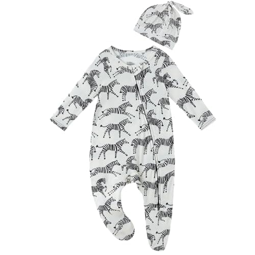 Baby One-Piece Footies Long Sleeve Rompers 2-Way Zipper, Baby Bodysuit Bamboo Clothes for Boys Girls (Zebra, Newborn) - Image 1