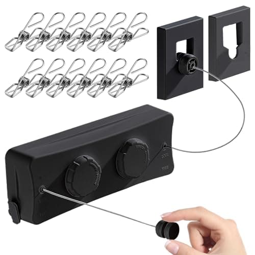 Retractable Clothesline - Heavy Duty 44lb Dual 304 Stainless Lines,16.7ft Anti-Sag Design,Install for Indoor/Outdoor Use (Black, Dual Lines) - Image 1