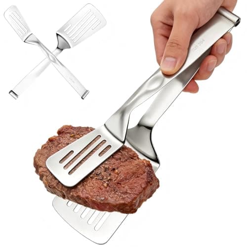 Durable 304 Stainless Steel Spatula Tongs, Rust-Proof 2-in-1 Cooking Tongs for High Heat, Solid One-Piece Design Food Turner, Professional Kitchen Essential - Image 1