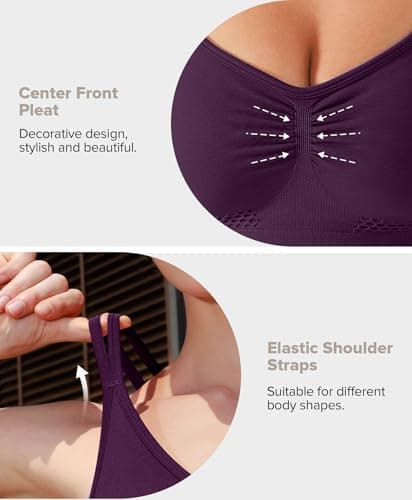 BRXL Lycra Strappy Ruched Sports Bra for Women Breathable Seamless Criss Cross Back Light Support Padded Bras Exercise Yoga Purple XL - Thumbnail 3