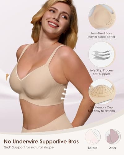 As Fairy Comfort Wireless Lift Bra for Women - Smooth Full Coverage Push Up Bras for Everyday Wear Nude 34DD - Thumbnail 2