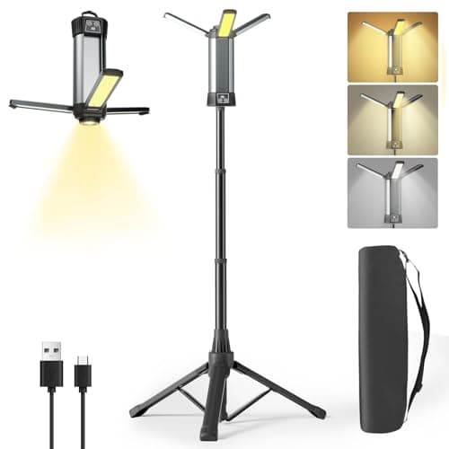 Rechargeable LED Work Light with Stand, Cordless Camping Light with Portable Telescopic Bracket, 6AH Battery, 2000Lumen Outdoor Construction Lights with Carrying Bag (Large) - Image 1