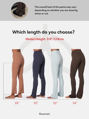 Sunzel High Waist Mini Flared Leggings for Women,Tummy Control Casual Flare Yoga Pants for Yoga Workout Gym 28" Forest Green M - Thumbnail 3