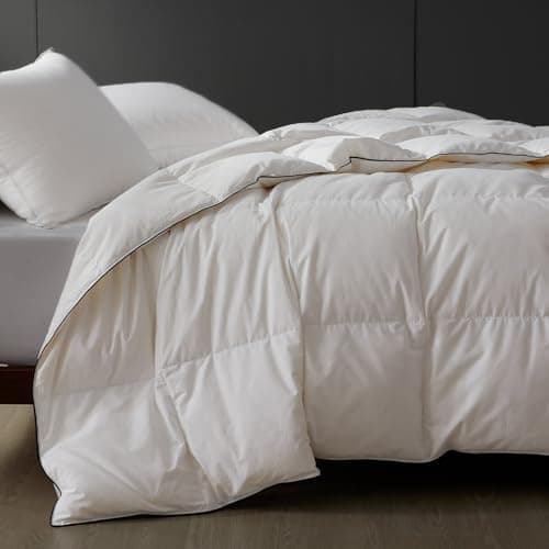 sleeprove Lightweight Queen Down Comforter for Hot Sleepers & Summer - Noiseless Luxury Duvet Insert with 8 Corner Loops & Black Trim, White 90"x90" - Image 1