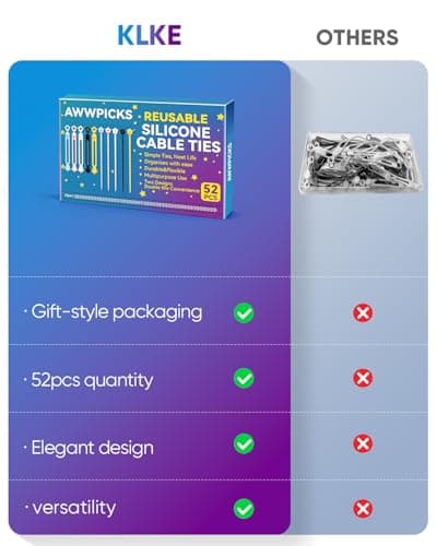 KLKE 52-Pack Silicone Cable Ties, Reusable Cord Organizer Straps With 2 Binding Methos, Durable & Stretchable Wire Management for Home, Office, Travel (Multicolor) - Thumbnail 6