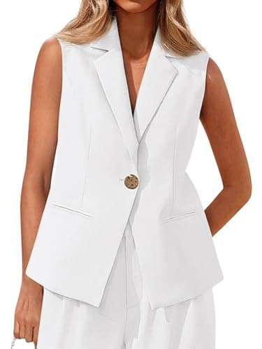 MASCOMODA Summer Sleeveless Blazers for Women Business Casual Dressy Lapel V Neck Button Open Front Work Suit Vest Tops(White,X-Large) - Image 1