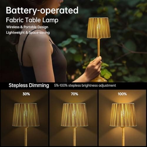 TRRMEZY 17.5" Wood Rechargeable Cordless Bedside Lamp for Bedroom, Bedroom Lamps with Fabric Shade, 4000mAH Battery Operated, 3-Color Dimmable Touch Nightstand Lamp for Nursery (E26 Bulb Included) - Thumbnail 3