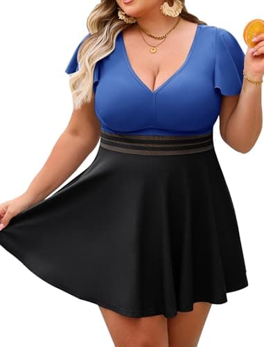 Arolina Womens Tankini Bathing Suits Modest Swimsuits Full Coverage Tankini Bathing Suit Curvy Swim Dress Blue and Black - Image 1