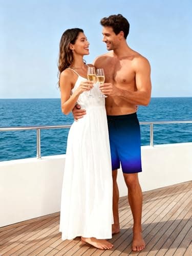 Cozople Mens Swim Trunks 7 Inch Inseam Swim Shorts Black Blue Gradient Bathing Suit Boxer Brief Lined Swimsuit Anti Chafe Board Shorts with Compression Liner M - Thumbnail 6