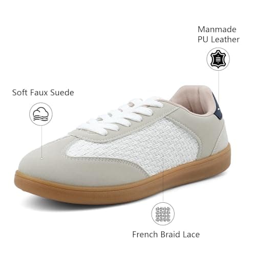 JENN ARDOR Womens Retro Fashion Sneakers Casual Walking Shoes Classic Non-Slip Comfort Dress Skate Shoes Size 8.5 White/Navy - Thumbnail 5