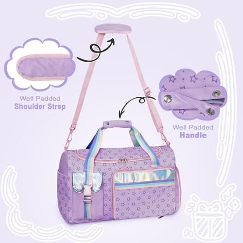 WOOMADA Travel Duffle Bag, Weekend Bag with Wet Pocket & Trolley Sleeve, Gym Dance Bag With Shoe Compartment(Star Purple) - Thumbnail 4