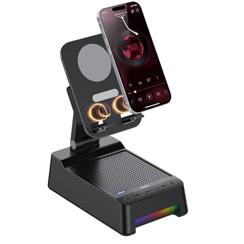 Wireless Induction Speaker, 5 in 1 Bluetooth Speaker with Phone Stand and Power Bank(3000mAh), Birthday Gifts for Men Women Teens, LED Lights 360° Rotation Phone Holder Compatible with Phones iPad - Image 1