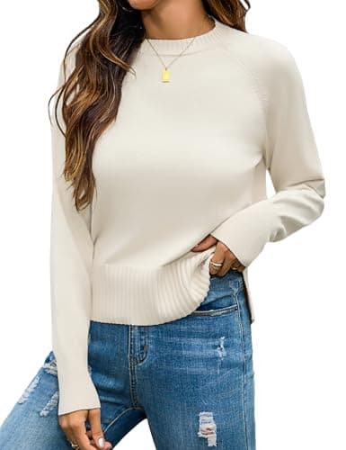 Totatuit Womens 2025 Fall Winter White Cropped Sweater Cozy Lightweight Mock Neck Long Sleeve Ribbed Knit Pullover Tops Holiday Travel Vacation Sweaters Small - Image 1